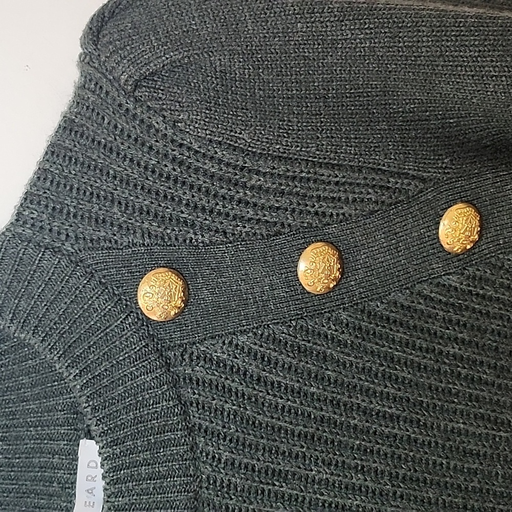 Veronica Beard Kelly Green 100% Wool Sweater Button Shoulder Raglan Dark Sz S - Picture 15 of 16